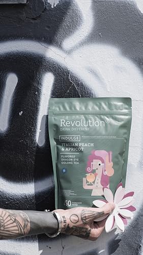 REVOLUTION TEA&reg; Dragon Eye Oolong Tea Bags Organic [THE ORIGINAL] - INDULGE Italian Peach & Apricot Oolong Tea - Premium Dragon Tea Bags - Oolong Black Tea Organic Biodegradable - 50 Bags
