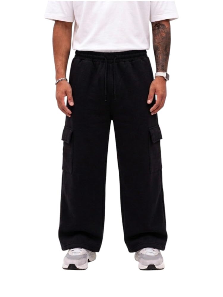 enziko Men Solid Cotton Cargo Baggy Track Pants |Sweat Pants |Oversized |Loose Fit |High Waist | Side Pockets |Multiple Pockets |Wide Leg Open |Relaxed Fit |-picture-56