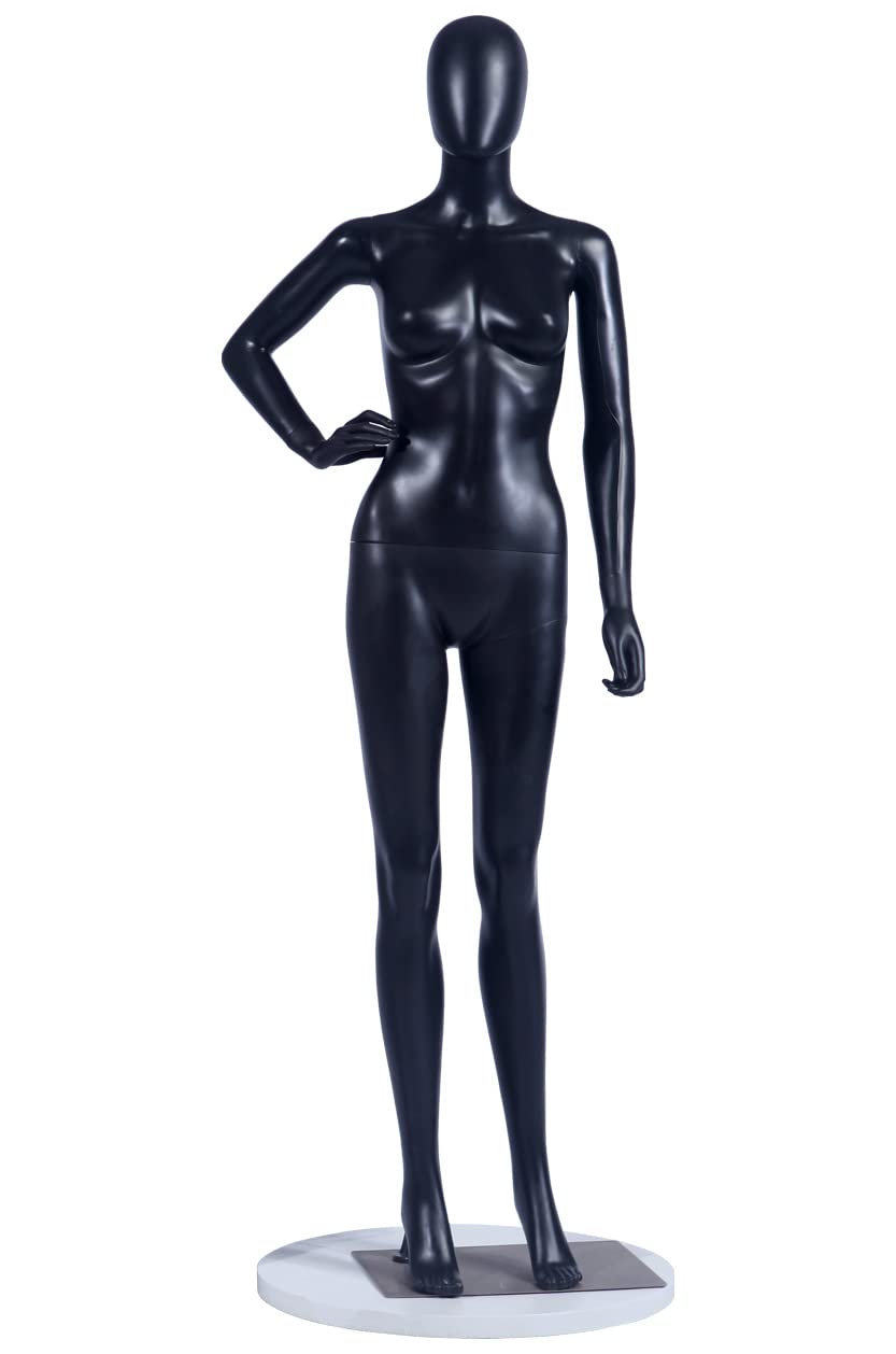 FC-11Black Mannequin de vitrine abstrait avec tête en forme d’œuf sans visage et socle métallique Noir mat
