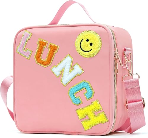 ZAKSTAR Insulated Lunch Bag for Kids and Women, Large Preppy Lunch Bag with Adjustable Shoulder Strap