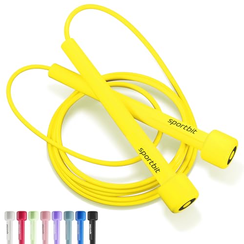 SPORTBIT Adjustable Jump Rope for Fitness and Exercise – Skipping Rope for Cardio, Boxing, and Weight Loss – Speed Rope perfect for Men & Women – Yellow
