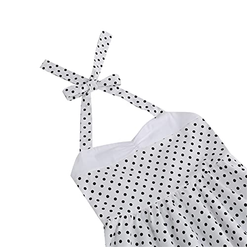 Bebeone Girls 50S Vintage Polka Dot Flower Swing Prom Straps Tea Party Dress,8107-White,150 #TOP2