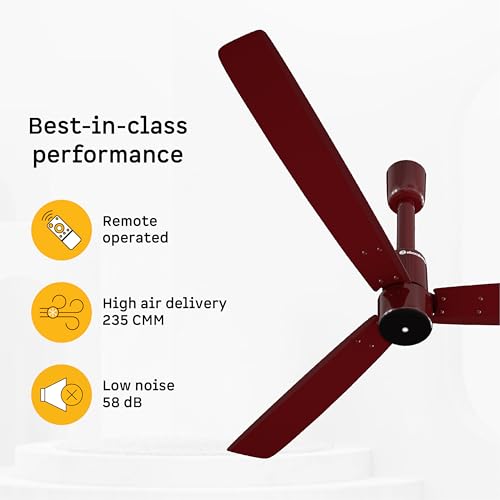 Image of atomberg Razon 1200mm BLDC Ceiling Fan with Remote | World's Smallest Motor Powered by BMC | Advance Air+ Technology | BEE 5 star Rated | Low Noise | Sleek Design | 3 Year Warranty (SANGRIA BROWN)