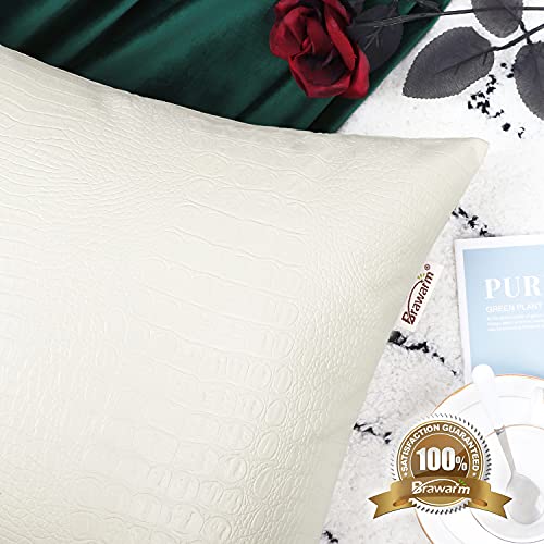 BRAWARM Faux Leather Pillow Covers 20 X 20 Inches, Ivory White Leather Pillow Covers Pack of 2, Crocodile Leather Decorative Throw Pillows for Living Room Couch Bed Sofa Home by BRAWARM - Image 5