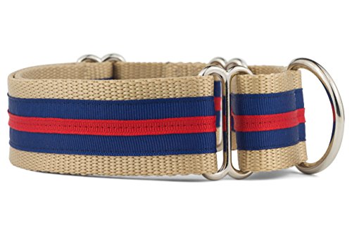 If It Barks - 1.5 Martingale Collar for Dogs - Stripe Design - Adjustable - Strong and Comfy Nylon - Ideal for Training - Made in USA - Medium, Navy Red