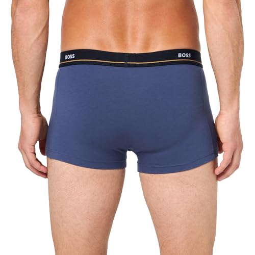 image for BOSS 5 Pack Bold Logo Cotton Stretch Trunks, Spinach Green, Light Blue