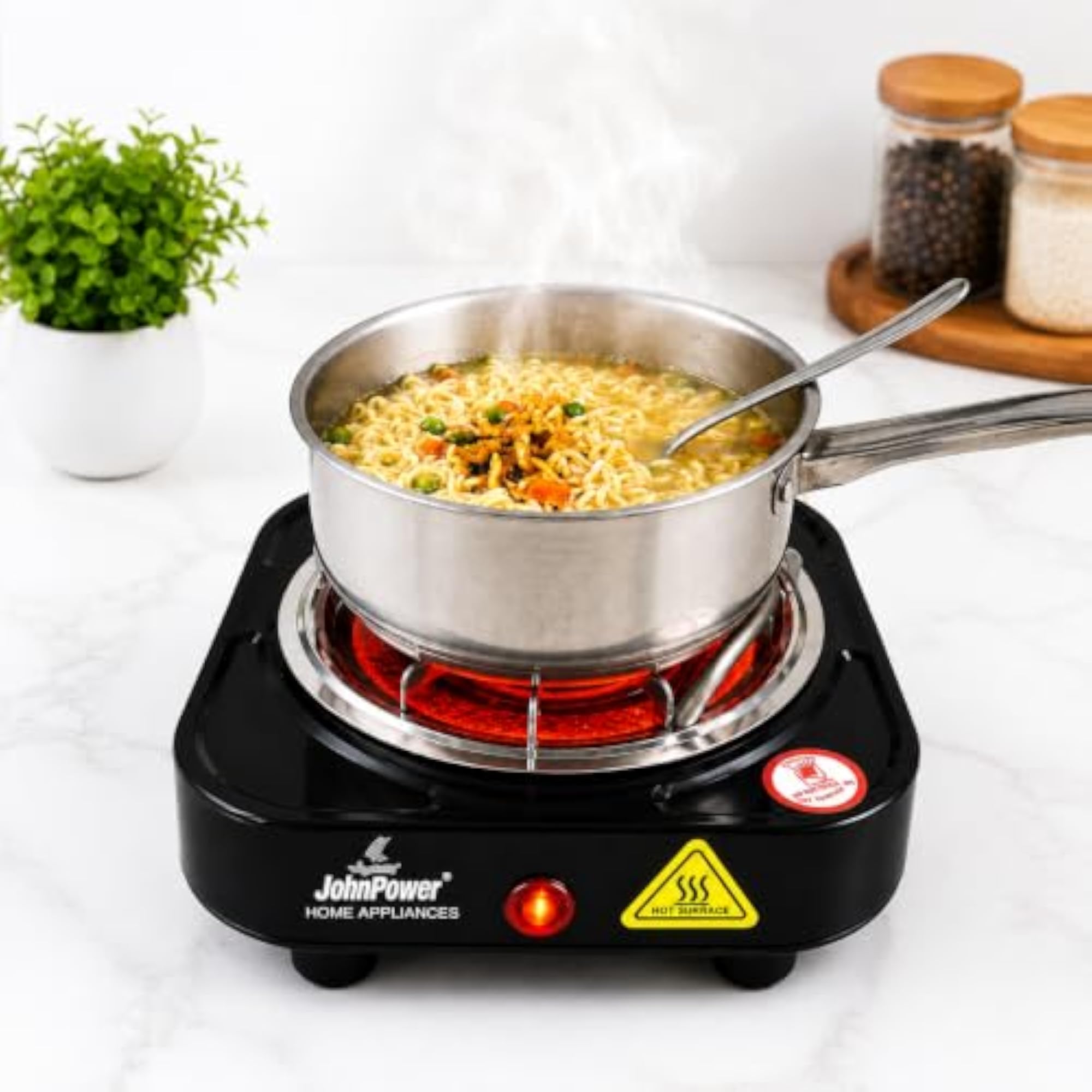 John Power 500W Mini Electric Hot Plate, Single Burner, Black