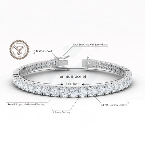 3.00-20.00 Carat IGI Certified Lab Grown Diamond Tennis Bracelet for Women 14K White/Yellow Gold Prong Setting Push Safety Lock Clasp Round Cut Jewelry Size 6.5-7.5" (E-F Color, VS Clarity)4