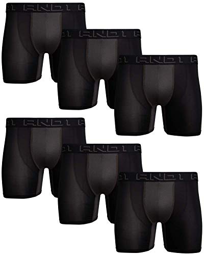 AND1 Men\'s Pro Platinum High Performance Boxer Briefs Active Underwear (6 Pack), Black/Black/Black, Medium\'
