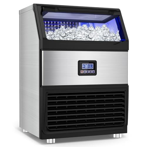 Image of SOZT Commercial Ice Maker Machine 250LBS /24H, Stainless Steel Under Counter Ice Machine with 75LBS Storage Bin, Self-Cleaning Freestanding Ice Cube Maker for Restaurant, Bar, Home, Office