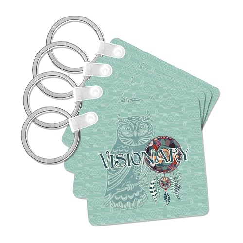 3dRose, Purple Owl Native American Animal Spirit with Dream Catcher Visionary, set of 4 Key Chains