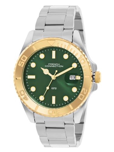 Image of French Connection Apex Dated Green Round Dial Stainless Steel Strap | Casual | Premium | See Through Feature | Sunray Feature Wrist Watch for Men - FCH17NSM