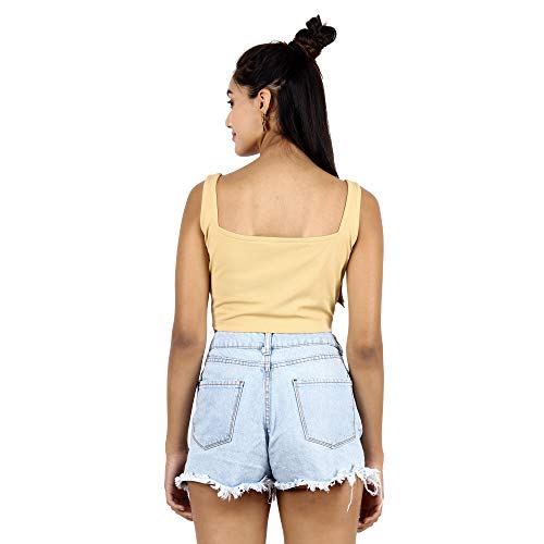 Image of POPWINGS Solid Casual Sleeveless Regular-Fit Crop Tops for Women with Front Chain| Crop Tops for Women Stylish Western Summer Wear