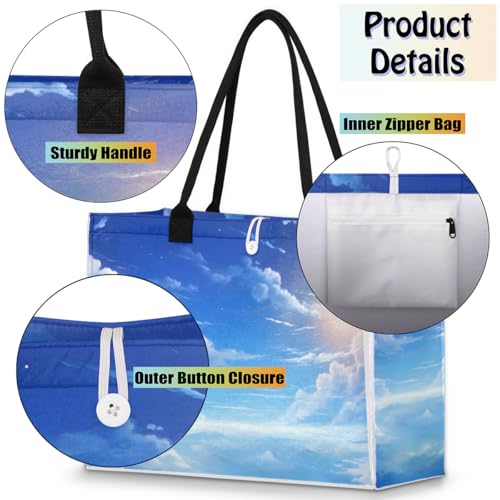 Blue Cloud Sun Tote Bag for Women Large Beach Bag Reusable Tote Bags for Work Travel Beach Shopping4