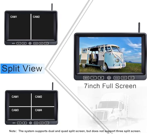 Image of ZEROXCLUB Wireless Backup Camera with 7 Inch DVR Quad Split Monitor for RV Trailer Truck, Digital Signal HD 1080P Wireless Rear Side View 3 Cameras Back Up System w /Recording 18 IR Night Vision (B3C)