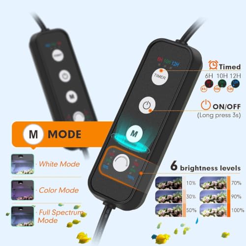 Image of AQQA Clip On Aquarium Light, Full Spectrum LED Fish Tank Stream Light | with 3 Modes (White /RGB /Full Spectrum), Timer & 6 Brightness Levels, Adjustable Clamp for Freshwater Plants Fish Tanks
