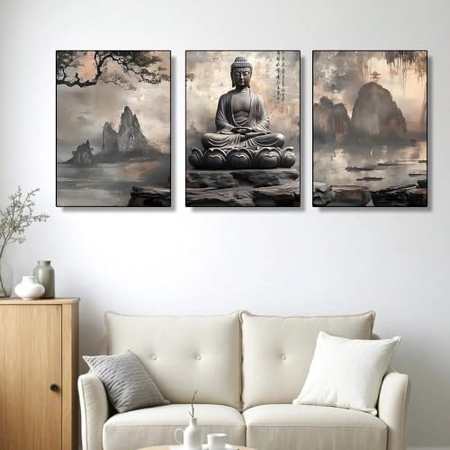 Statue de Bouddha triptyque sur toile pour éveiller la sérénité - 3