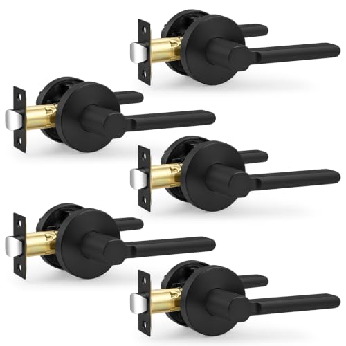 Probrico Passage Door Handles Keyless Interior Door Handle, Matte Black Interior Door Lever for Closet and Hallway, 5 Pack
