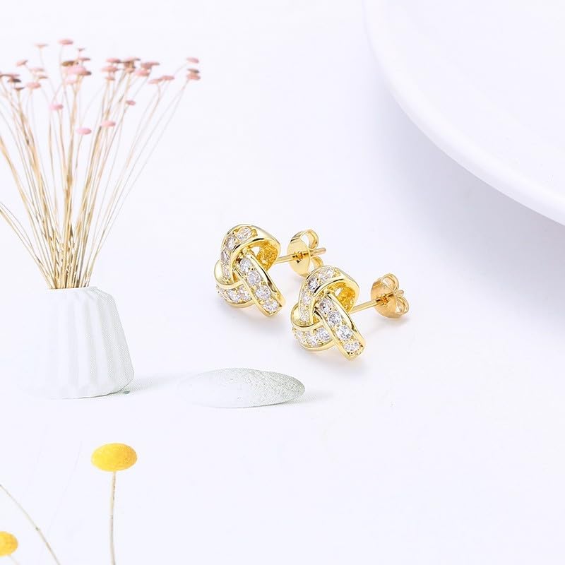 S925 Sterling Silver Stud Earrings gold plated CZ Earrings Love Knot Post Cubic Zirconia Earrings For Women - Image 3
