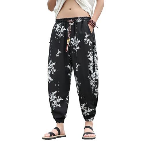 Pantalon trois-quarts homme en soie glacée style chinois