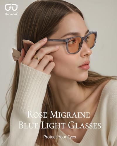 Image of Bloomoak Rose Migraine Glasses,FL-Flex Light Sensitivity Relief Tinted Glasses for Indoor Fluorescent Glare /Women