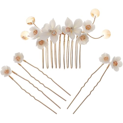 FRCOLOR 4個点 花?ヘアコーム ヘアピン 結婚式用ヘアアクセサリー 手作り