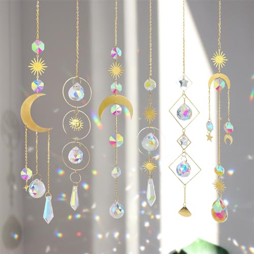 6 Piezas Crystal Suncatcher Ornamento Colgante, Atrapasoles Cristal Adornos, Colgante Cristal, Decoración Colgante de Cristal para Jardín, Adornos de Prisma, Prisma Colgante (Oro)