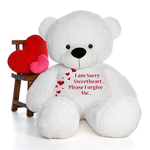 Hug'n'Feel® Soft Toys Big Teddy Bear Wearing I am Sorry Sweetheart Please Forgive me T-Shirt 3 feet White_T Shirt_I am Sorry Sweetheart Please Forgive me Plush & Stuffed Toys