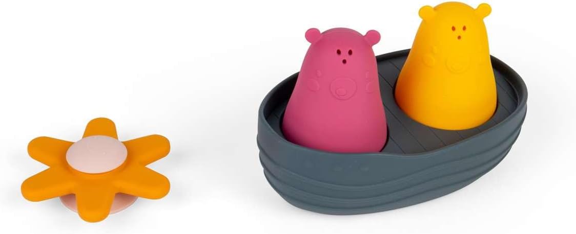 Bigjigs Toys Sensory Bath Set - 4 Piece Floating Animal Water Toy with Squeeze Bears, Flower Spinner and Boat, Bath Sets for Babies and Toddlers, 100% Silicone, Eco Gifts, 12+