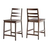 Walker Edison 2-Piece Modern Solid Wood Ladder-Back Counter Stool, Set of 2, Walnut