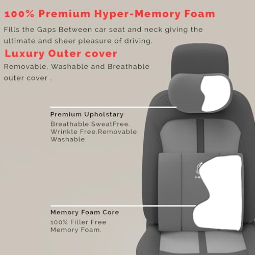 Image of MRRON Series Memory Foam Neck Rest & Lumbar Support for Car or Office Chair, Neck Pillow Kit Designed Ergonomically for Extra Support (Grey, Lumbar)