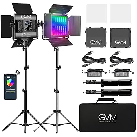 GVM LED Videoleuchte mit Stativ, 800D led Videolicht rgb mit APP Steuerung, 3200-5600K LED Studiolicht Dauerlicht Videokonferenz licht für Youtube fotografie Studioset, fotolicht led video beleuchtung Cover