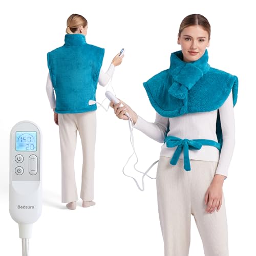 Bedsure Wrap Heating Pad for Neck and Shoulders and Back - Birthday Gifts for Seniors Women Mom, Electric Heated Pad for Full Body, Fast Heating Large 24"x34", ETL Certified, Blue