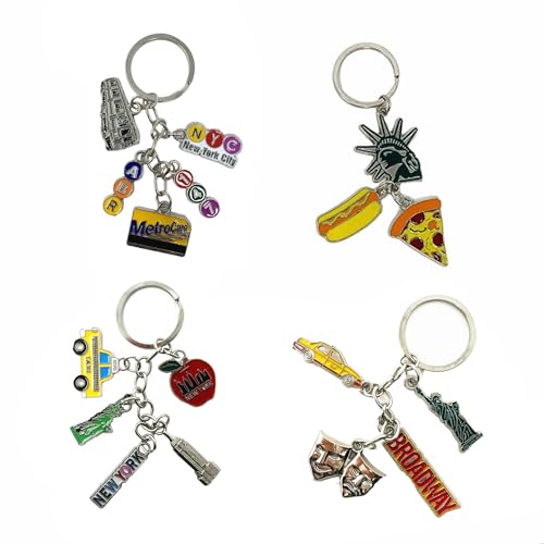 TSY TOOL 12 Pack Silver NYC Souvenir Keychain Collection, New York Metal Keychain Ring Bundle, Bulk, Includes Statue Of Liberty, Empire State, Broadway, Metro, Taxi, Big Apple, 4 Pc Bottle Opener,