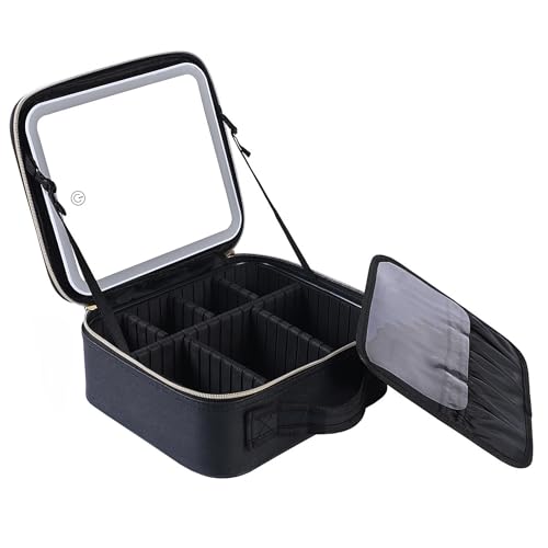 Caja organizadora de cosméticos de alta gama con espejo de luz LED de 3 colores