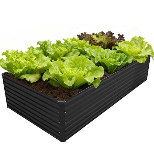 DIIYIV 8x4x2FT Galvanized Raised Garden Bed Kit,Vegetable Plant Boxes-Rectangle Metal Flower Box,Large Planter Raised Beds Outdoor Garden for Planting,Fruit,Herb-Black