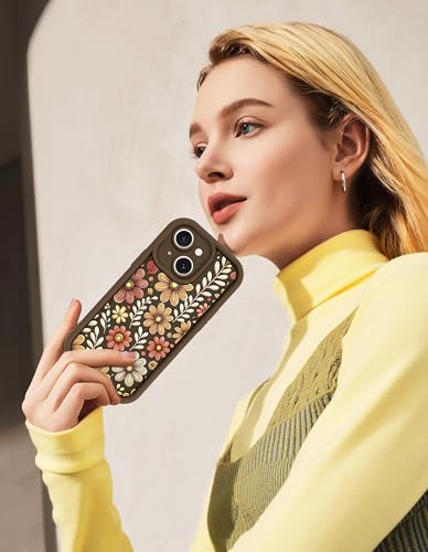 Aitipy Brown Daisy Phone Case for iPhone 15 Plus | Cute Fall Aesthetic Design, Soft Silicone, Slim Fit Full Camera Protection Shockproof Protective Cover for Women Girls - image 6