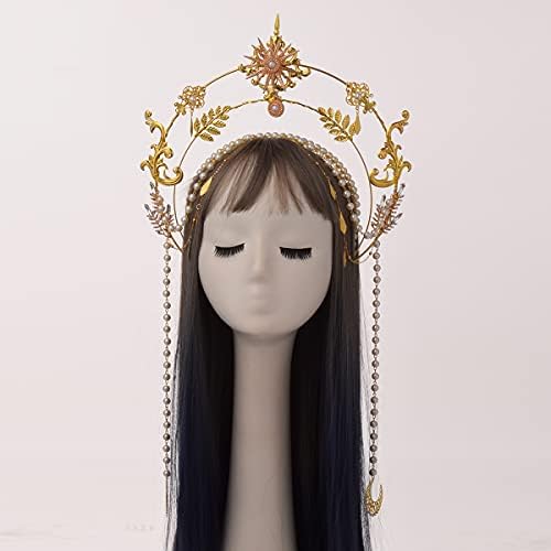 BLESSUME Halo Crown Mary Goddess Headband Women's Halloween Costume Goddess Headpiece, Gold, 1 Count (Pack of 1)