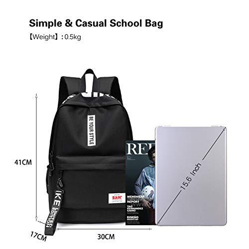 FANDARE Unisex Rugzak Schoolrugzakken Schooltassen Heren Dames Schulrucksack Schulranzen voor 15.6 inch Laptop reizen Schooltas Daypacks Polyester Zwart - Image 7