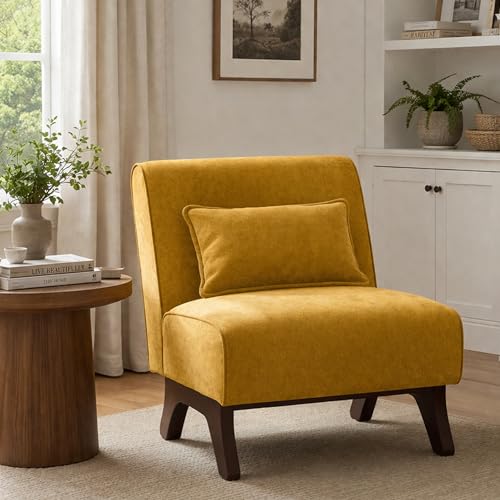 Womina Upholstered Armless Accent Chair,Modern Comfy Living Room Chairs with Wooden Legs...
