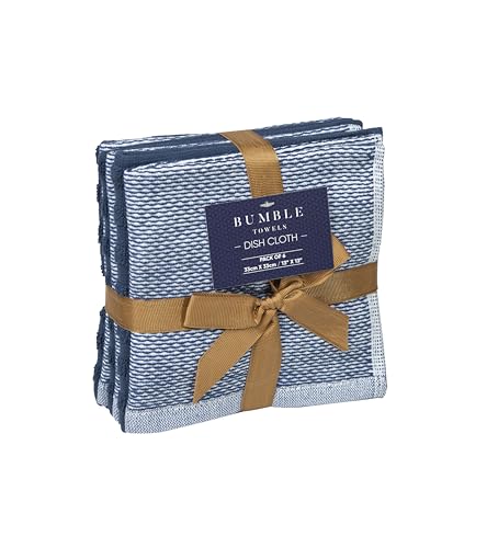 Image of Bumble Premium Dish Cloths 13 inchx13 inch (6 Pack) | 100% Natural Ring Spun Cotton | 400 GSM | Highly Absorbent & Soft |Yarn Dyed & Solid Dyed Terry Dish Cloth Set - Blue