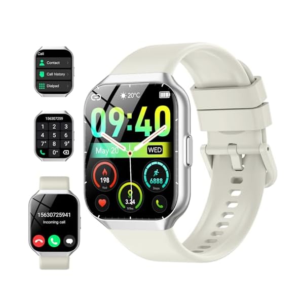 Smart Watch for Men Women, 1.96″ Smartwatch (Answer/Make Call), IP68 Waterproof Fitness Tracker, 112+ Sport Modes, Heart Rate and Sleep Monitor, Pedometer, Smartwatches for Android iOS, Beige White