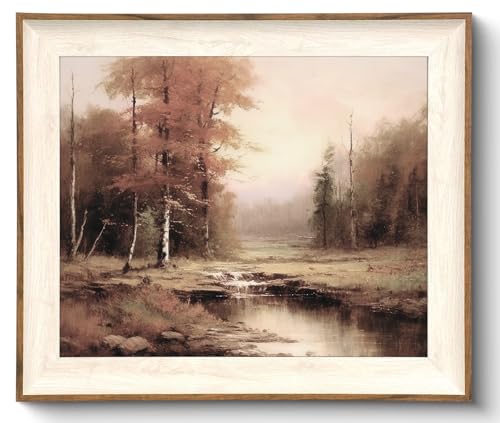 Uniro Vintage Framed Wall Art, Moody Fall Landscape Countryside Oil Painting, Rustic Autumn Farmhouse Wall Decor Canvas Prints Artwork with Antique Frame, Victorian Wall Picture Decor for Gallery Living Room - 10"x12"
