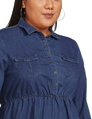 Image of Easybuy Women's Polyester A-Line Below The Knee Dress (SU21AI04LW Blue XL)