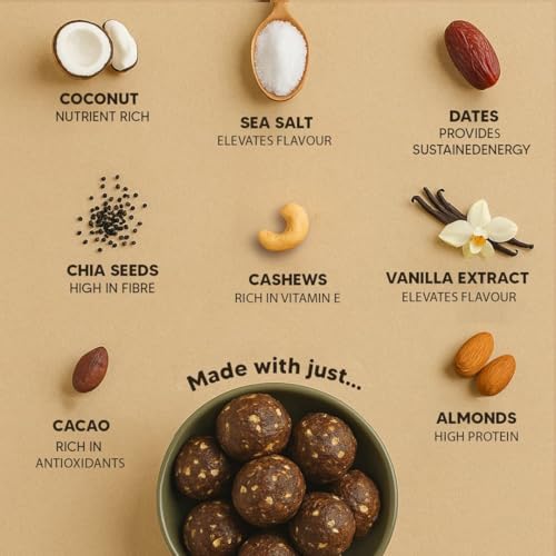 Image of EAT BETTER CO Vanilla & Chocolate Sugar-Free Laddoos | Energy-Bar Replacement | 95% Dry-Fruits | High Protein & Instant Energy - Super Saver Pack Of 60 - Healthy Chocolate No Added Sugar, 200 Gram