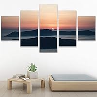 SIGNWIN 5 Panel Canvas Wall Art Sunset in The Mountains for Home Decorations Ready to Hang - 60