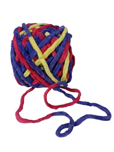 Image of Super Thick Fluffy Jumbo Polyester Baby Blanket Chenille Yarn for Knitting, Crochet & Home Decor Projects, Afghans, throw pillows, cushions & blankets -100 GMS - 6mm thickness - Colour - Blue Red Yellow