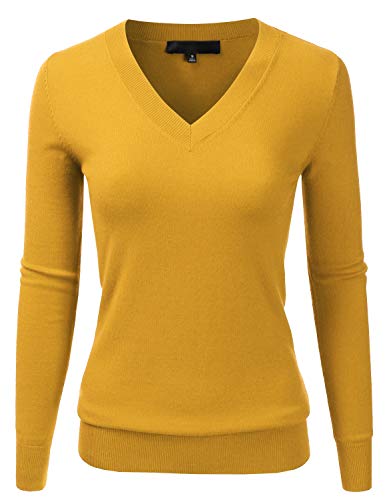 Image of EIMIN Women's Long Sleeve V-Neck Slim Fit Pullover Soft Knit Top Sweater (S-XL)