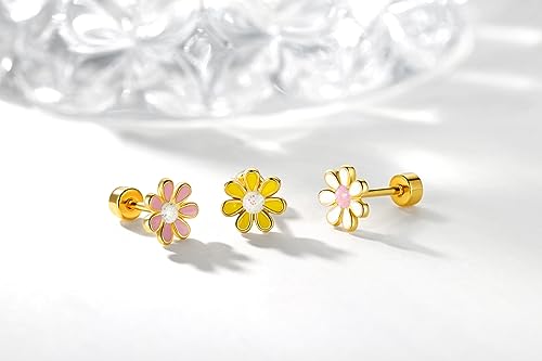 Titanium Daisy Flower Earrings,Hypoallergenic Earrings for Sensitive Ears,Pure Titanium Implant Grade Stud Screw Back Girls Women Teen 7mm3