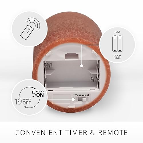 Image of Luminara Sea Glass Flameless Candle, Adobe 3 inch x 4.5 inch, Moving LED Flame Pillar with Timer, Battery Operated, Real Wax, Unscented Home Decor